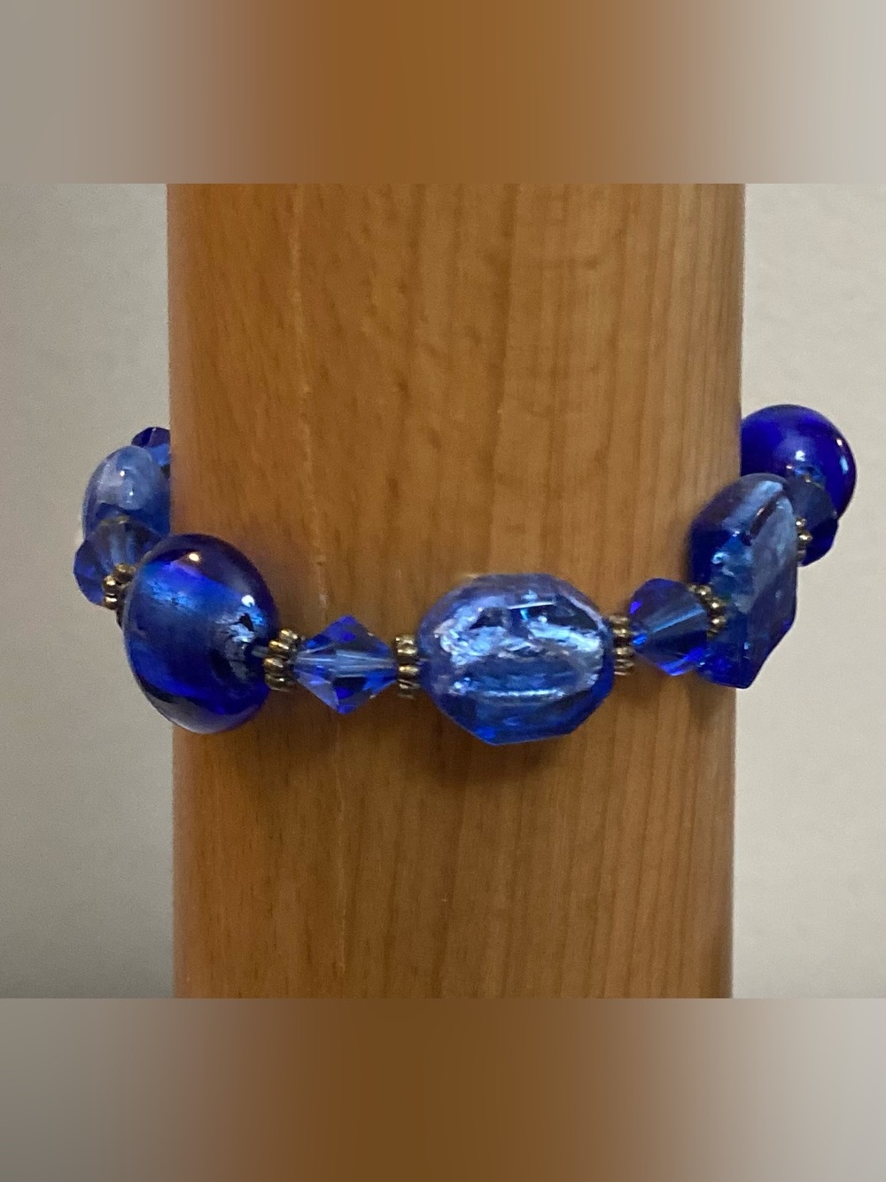 #16 Lampwork Cobalt blue glass bead bracelet